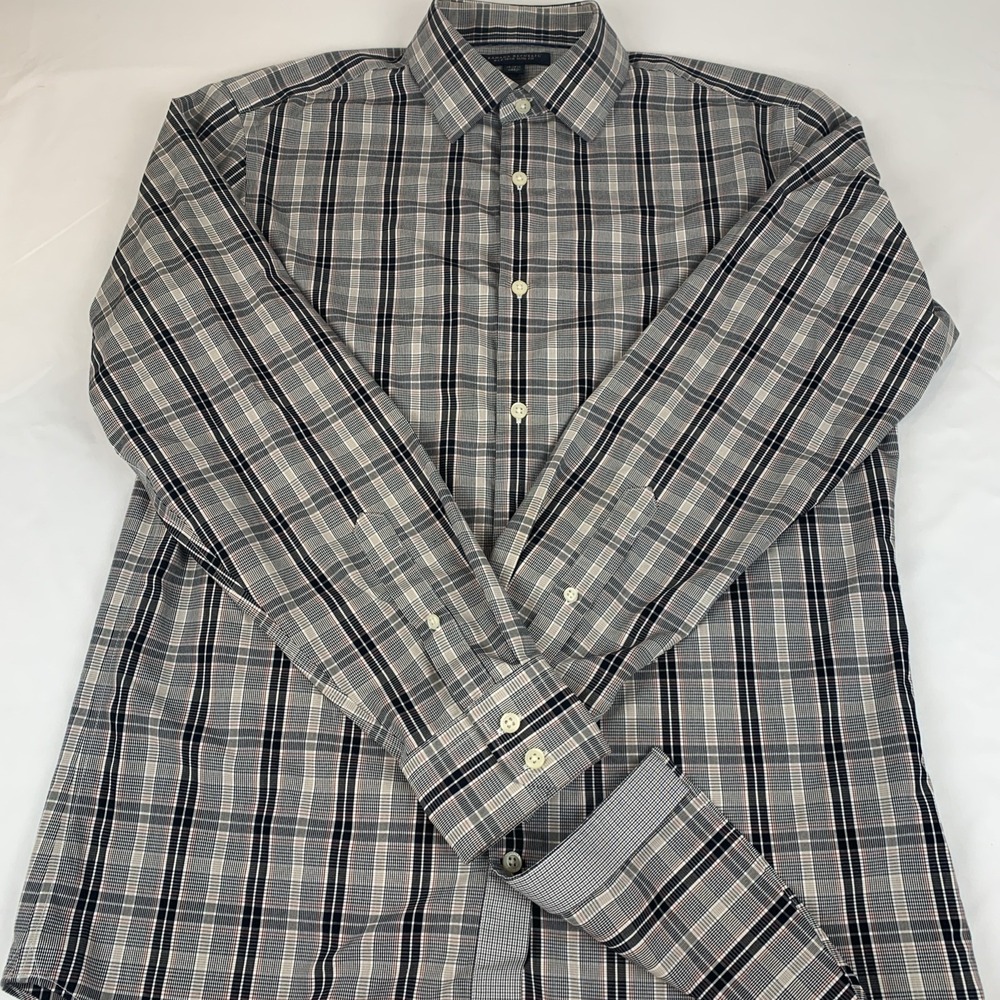 Banana Republic Plaid Dress Shirt 15-15.50 Slim Fit Non Iron 100% Cotton